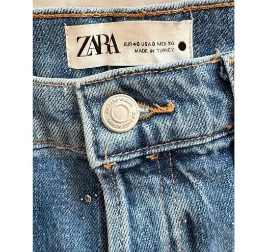 ZARA  Embellished Rhinestone Button Fly Wide Leg Jeans Size 8