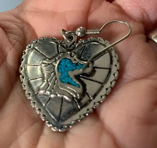 Sterling Silver & Turquoise Heart Shaped Horse Profile Drop Earrings