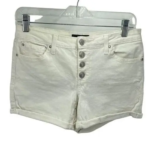 Jessica Simpson  Womens Jean Shorts Button Fly Cuffed Vintage High Waist White 28