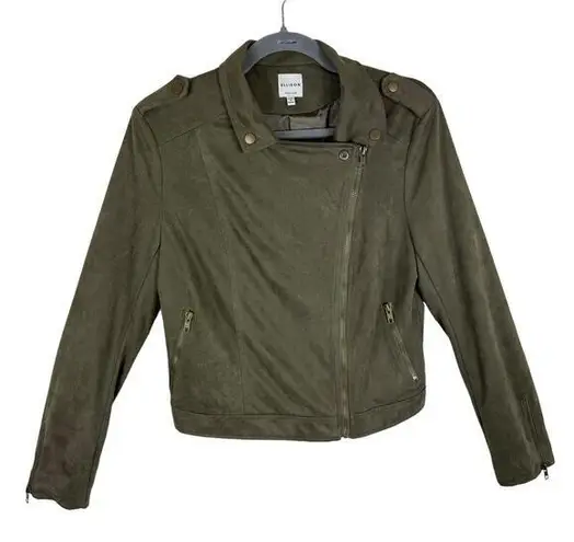 Ellison Green Long Sleeve Lined Asymmetrical Full Zip Lightweight Suede Jacket M