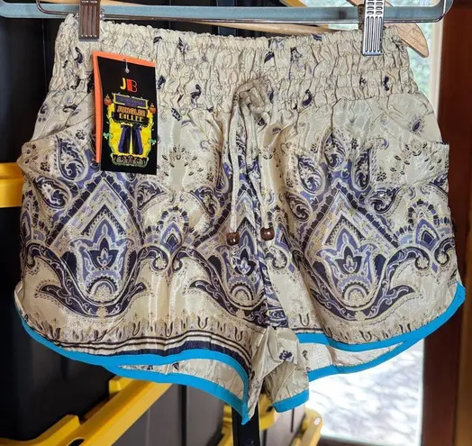 NWT Junglee Billee Boho Elastic Shorts w/ Beaded Tie Size XS / Small / Medium Blue
