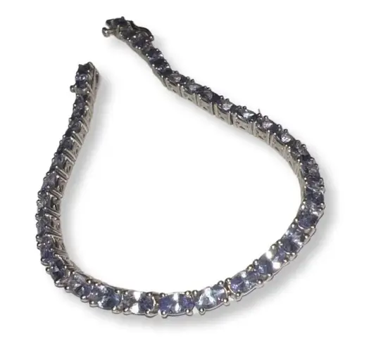 Purple Stone Tanzanite Set In Sterling Silver Tennis Friendship Promise Bracelet Purple