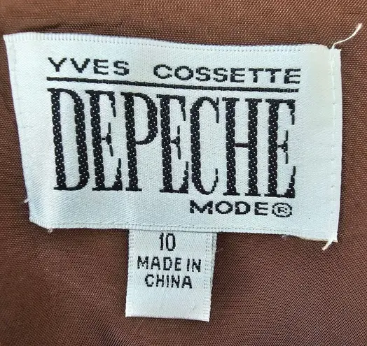 Yves Cossette Depeche Mode Vintage Brown Linen Embroidered Dress Size 10