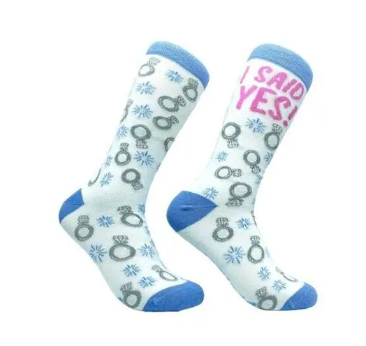 Womens I Said Yes Socks White and Blue Engagement Wedding Bride Gift