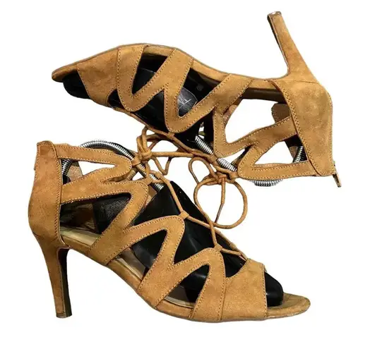 Fergalicious By Fergie Suede Lace-Up Cut-Out Details Peep Toe Heels Size 9.5