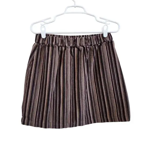 American Eagle Stripes Corduroy Elastic Waist Mini Skirt Brown Size Medium