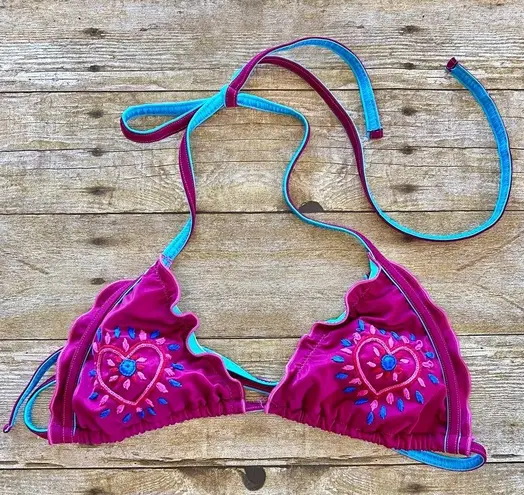 Mildred Rubin Classic Heart Wine and Turquoise Bikini Size L