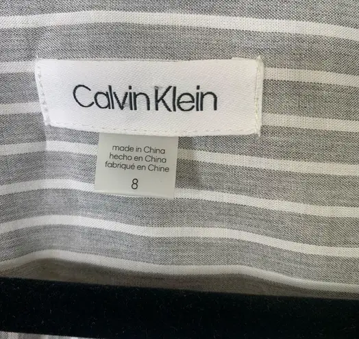 Calvin Klein  tie front gray striped shirt dress size 8 career office