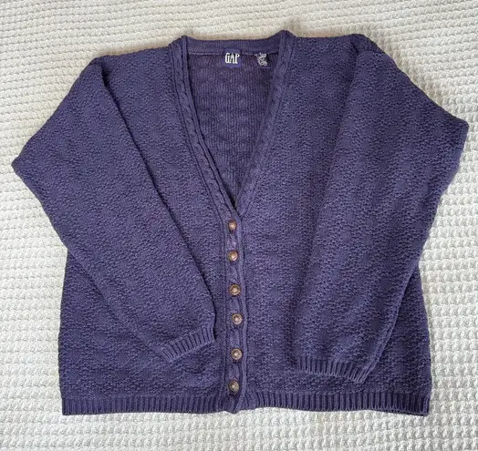 Gap Vintage  100% Cotton Cardigan Sweater Womens Small Navy Blue 80s 90s Chunky thumbnail 1