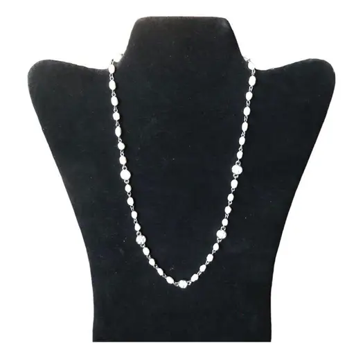 Ralph Lauren Lauren  Marked White Pearl And Crystal Bead Silver Necklace