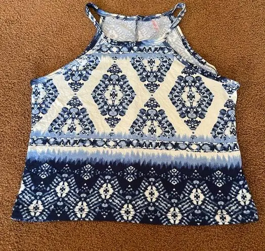 Sweet heart blue and white tribal print tank halter top M Size M