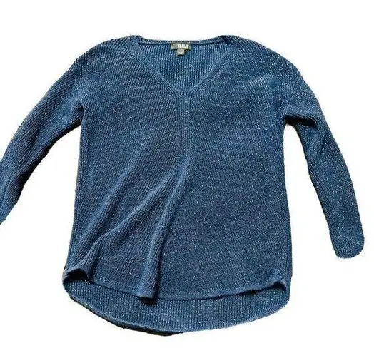 a.n.a . Women’s Knit Pullover Sweater with Sparkles, Hi-Lo Hem in Navy - Large