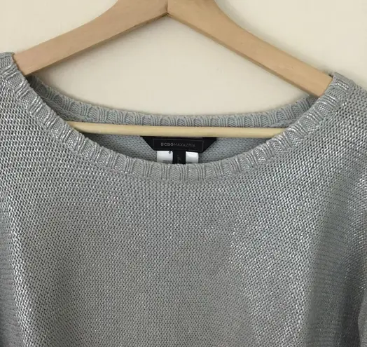 BCBGMAXAZRIA Silver Metallic Camille Knit Sweater