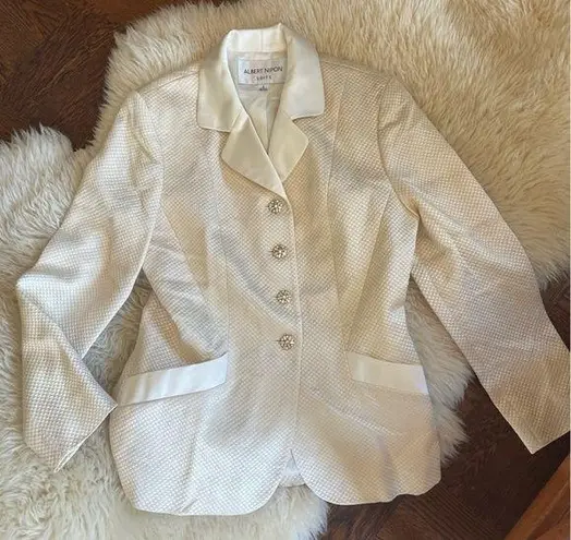 Vintage Wool & Silk Textured Ivory Blazer Suit menswear winter wedding masculine Size 4