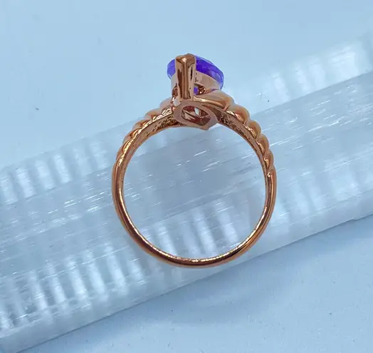 Amethyst Rose Gold Ion Plated Brass Ring with Marquise AAA Grade CZ Light