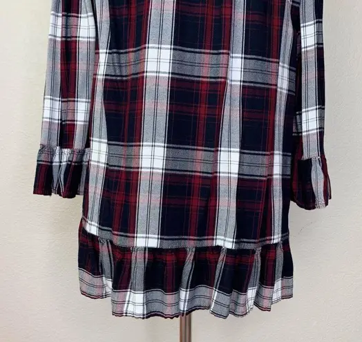 FOR THE REPUBLIC Plaid Off Shoulder Bell Sleeves Peplum Top