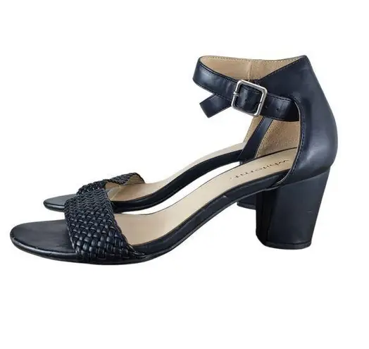 White Mt Emerie Heels Womens 8 Black Faux Leather Strappy Open Toe Sandals Shoes