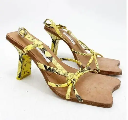 Miista Yellow Amy Snakeskin Print Strappy Leather Heeled Sandals Size 35