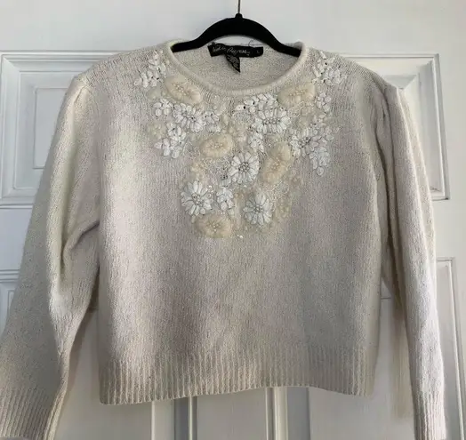 Vintage 90s Work In Progress Floral‎ Sweater White Size Medium Silk Beaded Size L