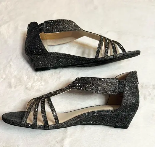 Charter Club Pewter Rhinestone Embellished Strappy Wedge Sandals Size 7.5