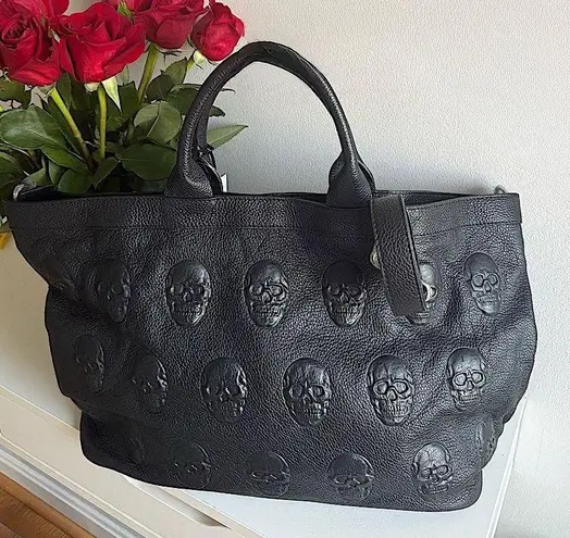 IO PELLE ITALIA multi skull black leather tote bag embossed purse large