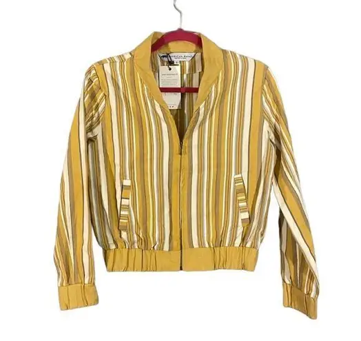 American Rhino Anthro Mustard Yellow Cotton Striped Bomber Jacket Women Sz S