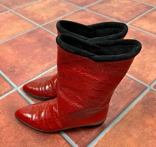 Maud Frizon Red Crocodile Pattern Pointed Toe Western Boots Size EU 36