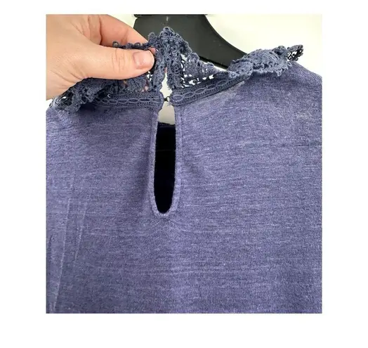 Rebecca Taylor Sleeveless Navy Blue Crochet 100% Linen Dress Size Large