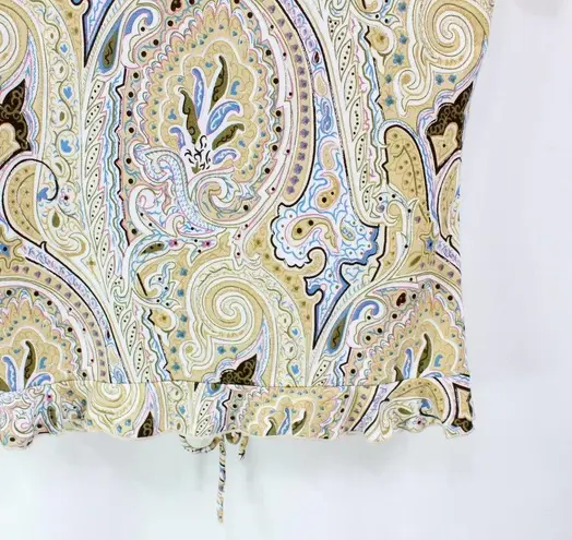 RAVE Vintage 2000's Tan Paisley Floral Ruched Short Sleeve Scrunchy Top