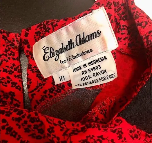 Vintage 80s Elizabeth Adams Western Paisley Red & Black Dress Shoulder Pads sz 8 Multiple