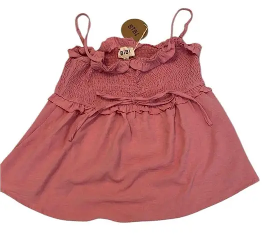 BiBi NWT SzS pink ruffle trim elastic bodice adjustable spaghetti straps top