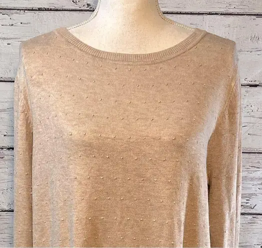 TEE BERRY & WEAVE Sweater Crewneck Lightweight Oatmeal Heather w Raised Dots