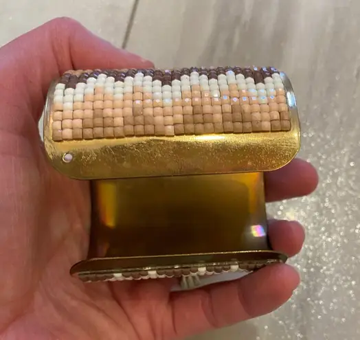 Neutral Chevron Mosaic Gold Tone Chunky Cuff Bracelet Brown