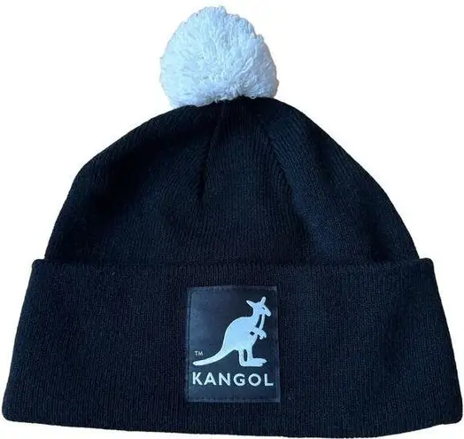 Kangol x H&M Beanie Pom Pom Black White Logo Knit Hat Ribbed Ski Cap