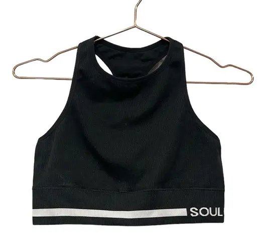 SoulCycle  black longline ribbed sports bra. Size large.