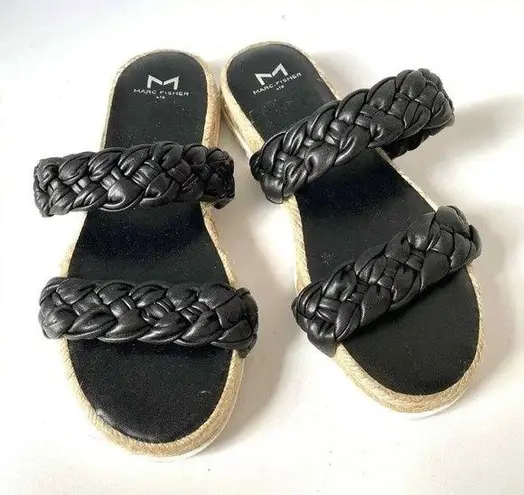 Marc Fisher  Jaime Espadrille Black Leather Sandals size 7 (b9)