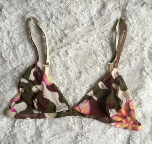 Vintage Y2K 90’s Green Brown Pink Sheer Camo & Floral Triangle Festival Bralette Multiple