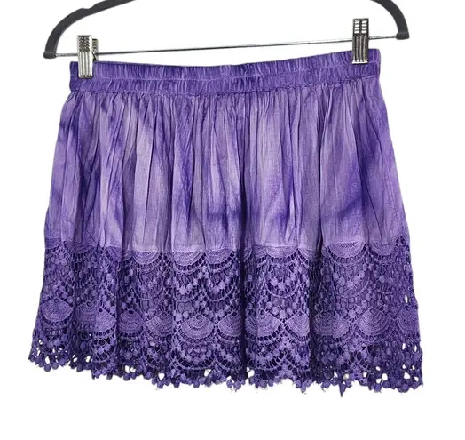 Raga Purple Dyed Flirty Mini Skirt with Crochet Lace Hemline NWT Size Large