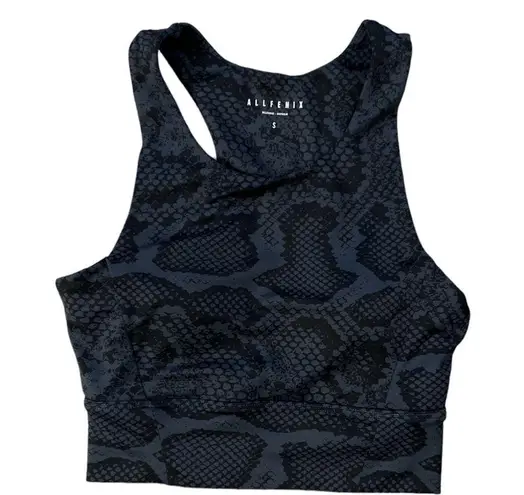 AllFenix Python Snake Print Cut Out Back Sports Bra | Grey/Black | Small