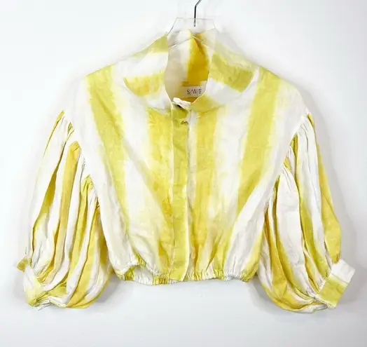S/W/F Linen Puff Sleeve Crop Bomber Jacket S Yellow