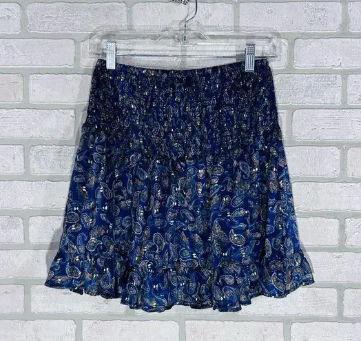Lost + Wander NWT Wish Upon Mini Skirt in Navy Gold Paisley Size M