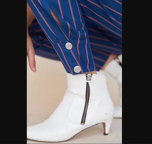 LPA Navy & Coral Striped High Rise Skinny Cuff Snap Pant XXS