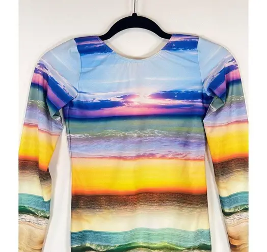 LIVE Womens Swimsuit Blue One Piece Sunset Beach Graphic Open Back Petite Small