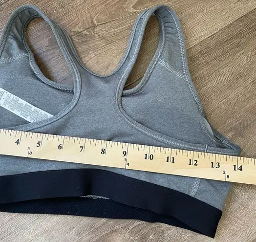 Nike  Dri Fit Sports Bra Removable Pads Grey Black Swoosh Racerback ~ Size M