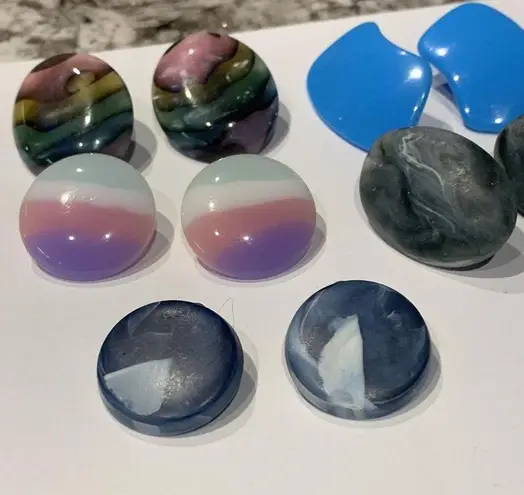 Lot Of 5 Colorful Pierced Costume Earrings Plastic Blue Purple Etc
