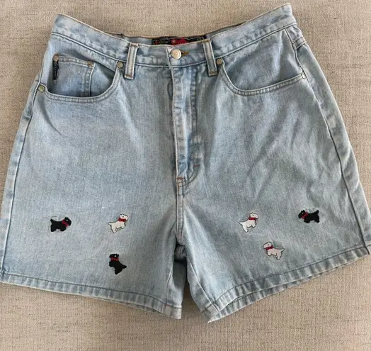 Vintage 80s 90s No Excuses High Rise Scottie Dog Embroidered Denim Mom Shorts M Blue Size 29