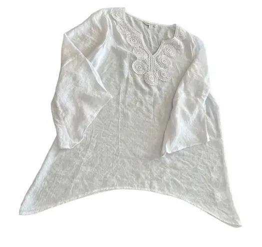 Counterparts Top White Woven Embroidered V Neck tunic blouse size M