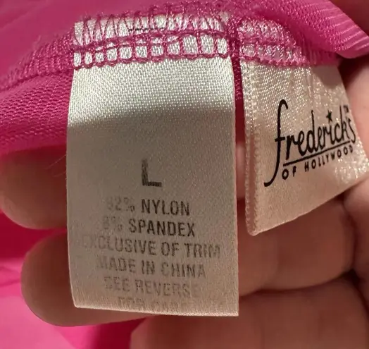 Frederick's of Hollywood Fredrick’s Of Hollywood Pink Semi Sheer Lace Mesh Lingerie Slip Nightie L Large