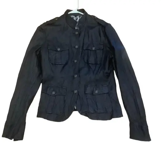 Kenna T womens biker core leather moto jacket black button front size medium