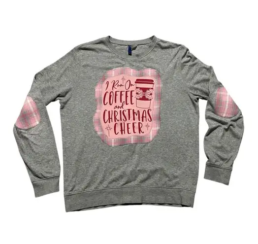 Handmade Unique Holiday Christmas Gray Sweatshirt I Run on Coffee and Christmas Cheer M L